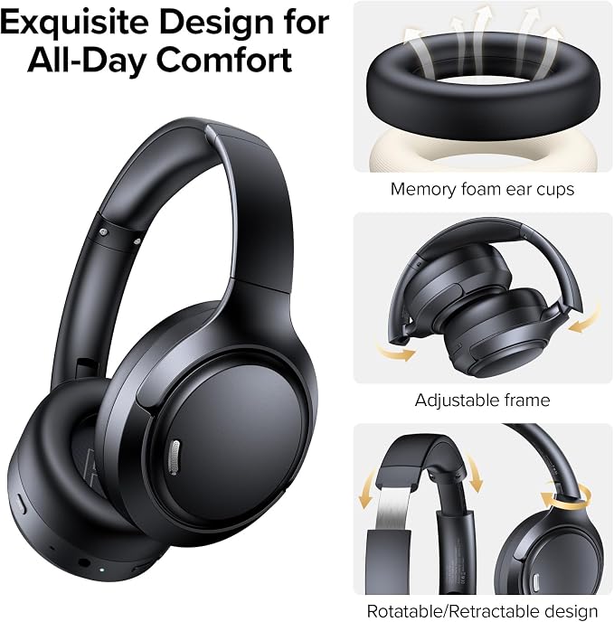 TAGRY Hybrid Active Noise Cancelling Bluetooth Headphones ENC Mic Clear Call