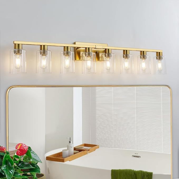 8 Light Gold Bathroom Light Fixtures, Modern Large Vanity Lights