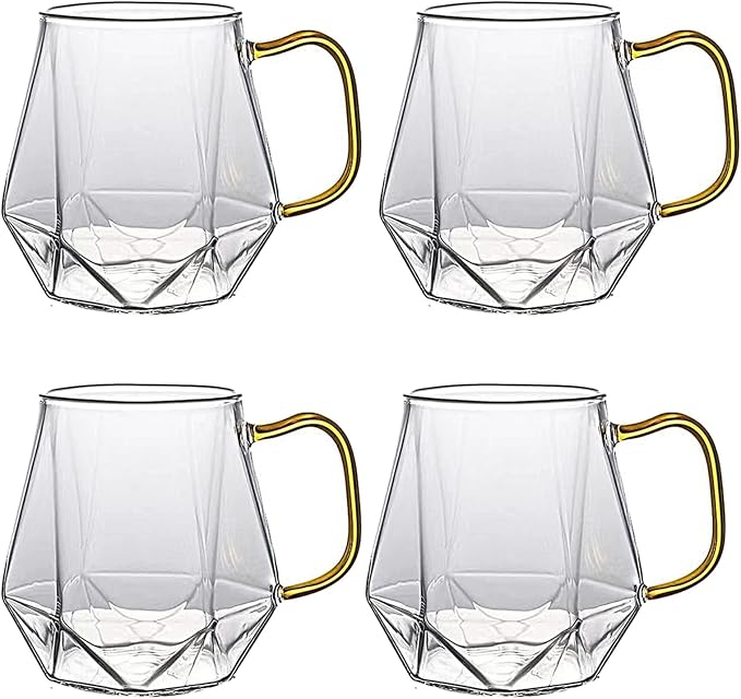 AEFPOYMXU 4pcs Crystal Clear Glass Coffee Cups Set