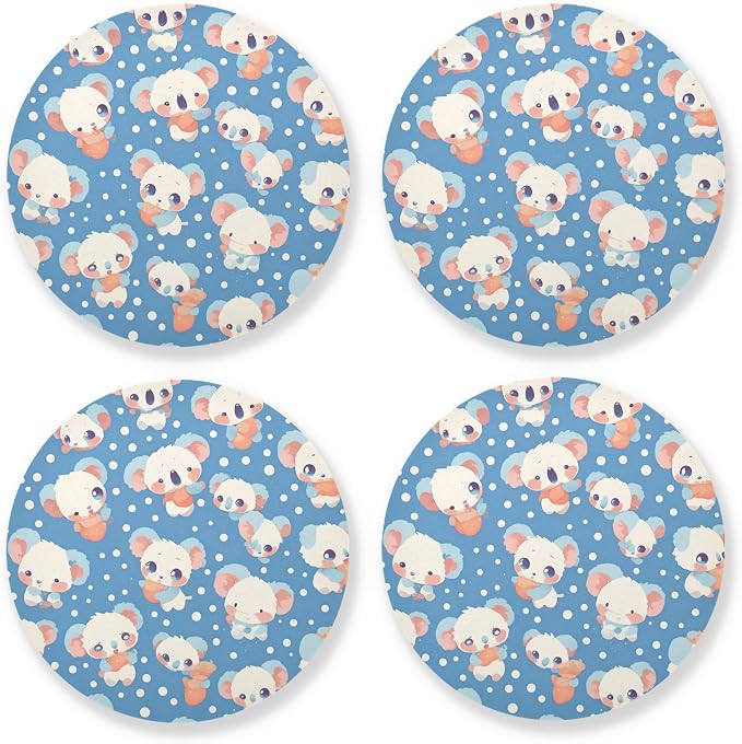 Seamless Cartoon Koala Bear 4 Piecing Set Drink Coasters Thick Heat Resistant
