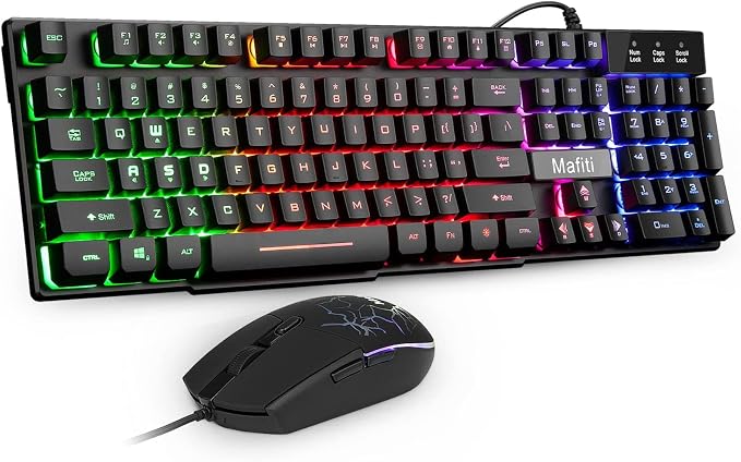 mafiti RK101 Computer Keyboard Mouse Combo Wired, RGB Backlit USB Keyboard