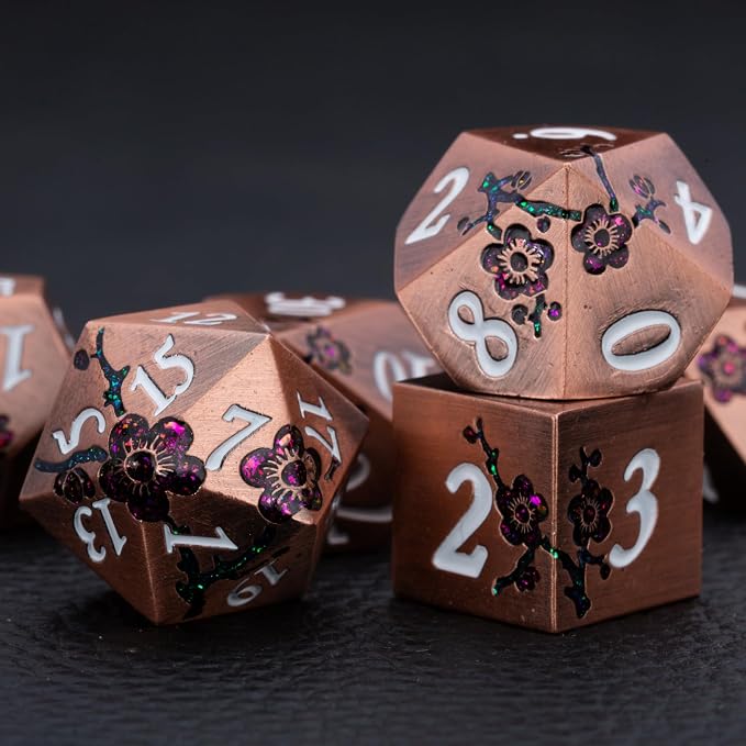 Purple & Red DND Metal Dice, Pathfinder