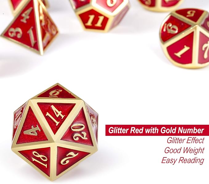 Ruby Red DND Metal Dice, DnDnD 7PCS Metallic D&D Dice Set