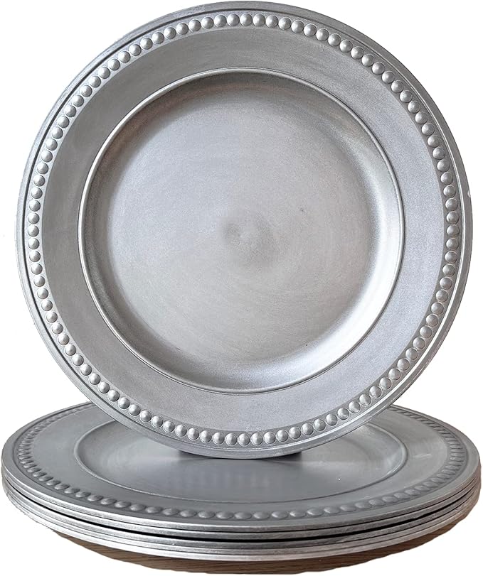 Antique Silver Charger Plates, 13 Inch Vintage Dinner Plate Chargers Round
