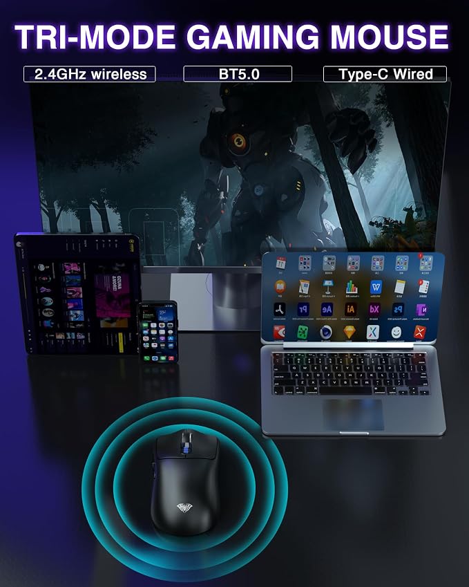 AULA SC580 Wireless Gaming Mouse, Tri-Mode 2.4G/BT5.0/USB-C Gaming Mouse