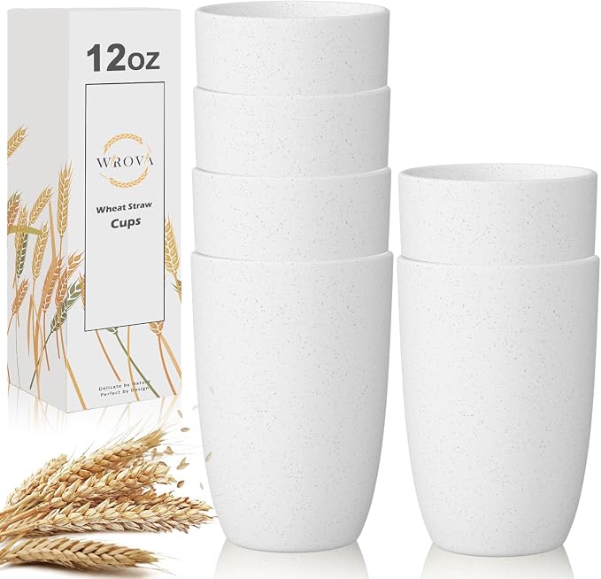 Wrova Wheat Straw Cups Set of 6 Good Alternative to Plastic Cups Reusable 12 oz