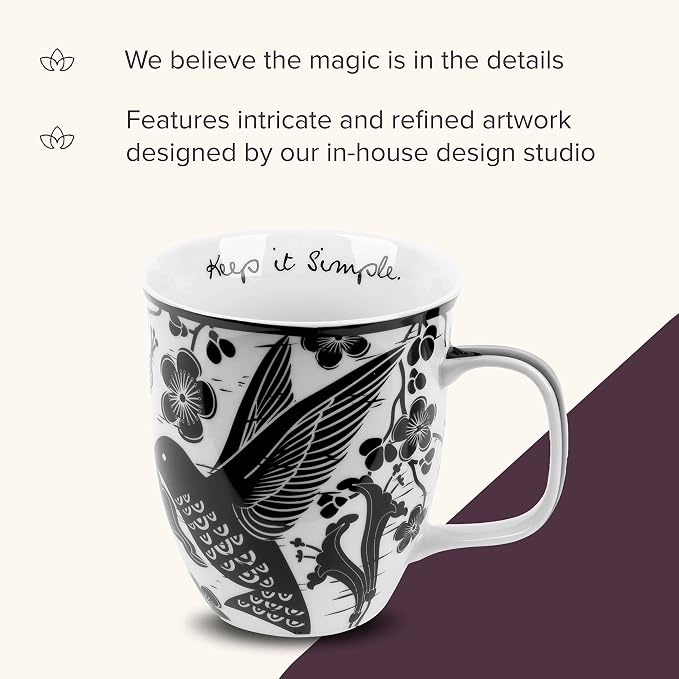 Karma Gifts 14 oz Black and White Boho Mug Hummingbird