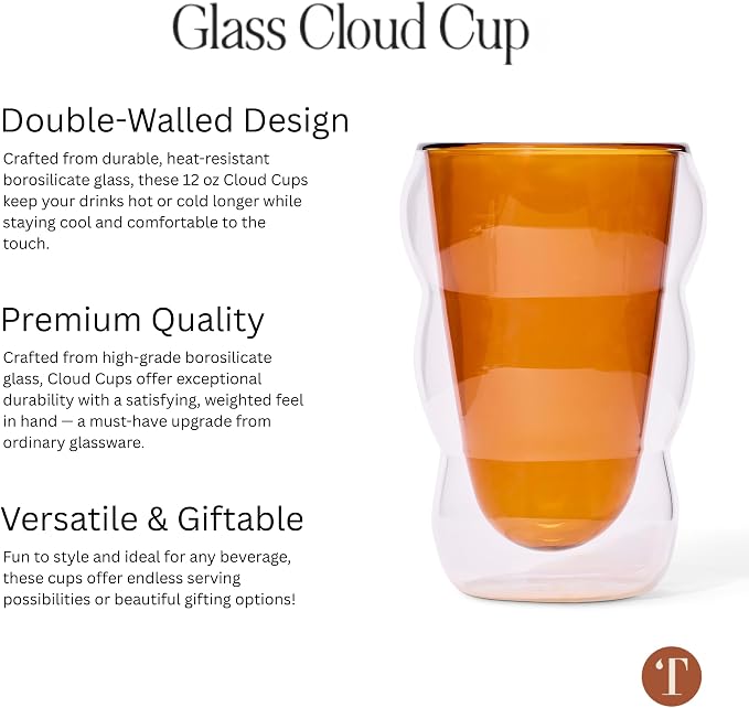 Teaspressa Amber Glass Cloud Cup 12 oz Double-Wall Insulated Borosilicate Glass