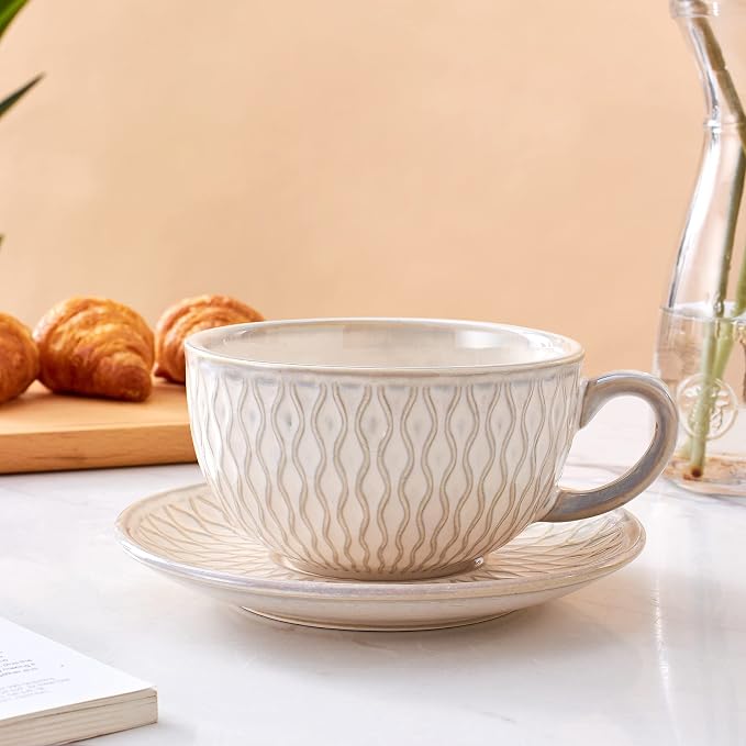 Coffeezone Vintage Design 12 oz Ceramic Latte Art Cappuccino Barista Cup