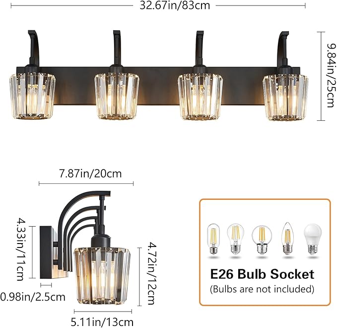 Modern Bathroom Vanity Light, 4-Light Black Wall Sconce