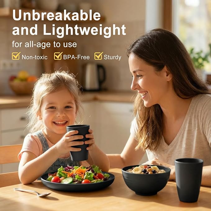 Plates and Bowls Sets for 8, Wheat Straw Dinnerware Sets 40 Piece, Unbreakable