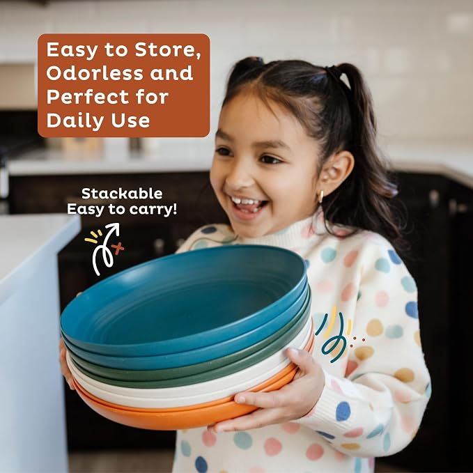 8-Pack Reusable Wheat Straw Plates Set