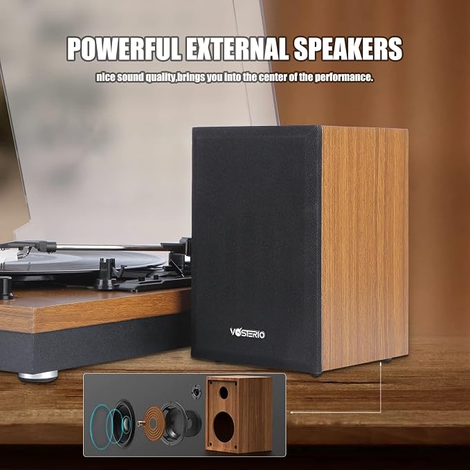 Bluetooth Record Player, 3-Speed Belt-Driven Turntable
