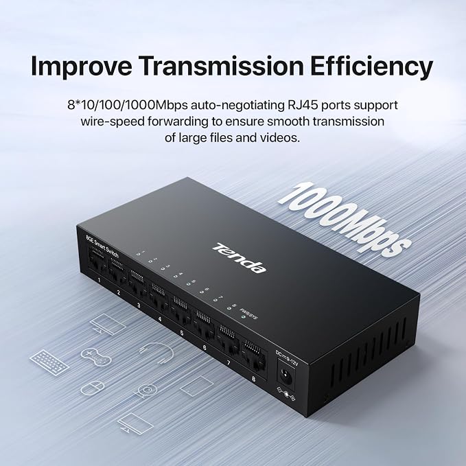 Tenda TEG208E 8 Port Managed Gigabit Switch, Easy Smart Managed, Base-T Ports