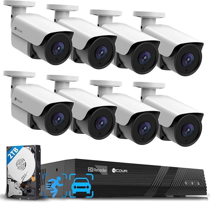 4COVR 4K Surveillance & Security Camera System, 8CH NVR 2TB HDD, AI Human