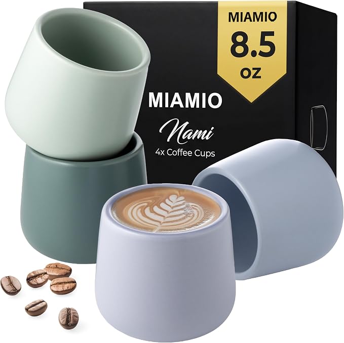 MIAMIO - Ceramic Cup Set of 4, Coffee Mugs - Nami | Coffee Cup Set / Ceramic