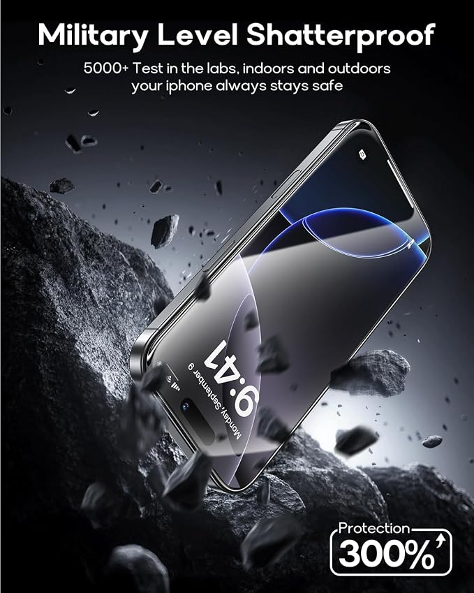 3 Pack for iPhone 15 Pro Max Tempered Glass Screen Protector:9H+ Durable