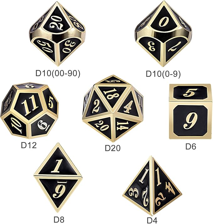 DNDND Metal Dice Set D&D, 7 die Metallic Polyhedral Dice Set