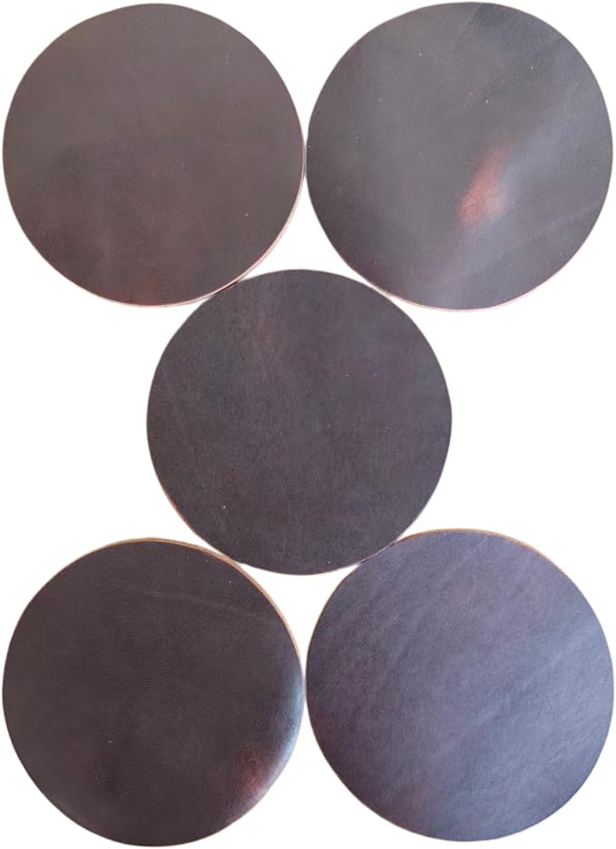 Full Grain Genuine Leather, Oil Wax Brown, 11cm Circular Coasters 5 pcs |