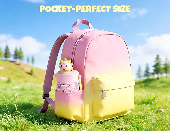 POWCAN 12 oz Kids Water Bottle: 2-in-1 Straw Spout Lid