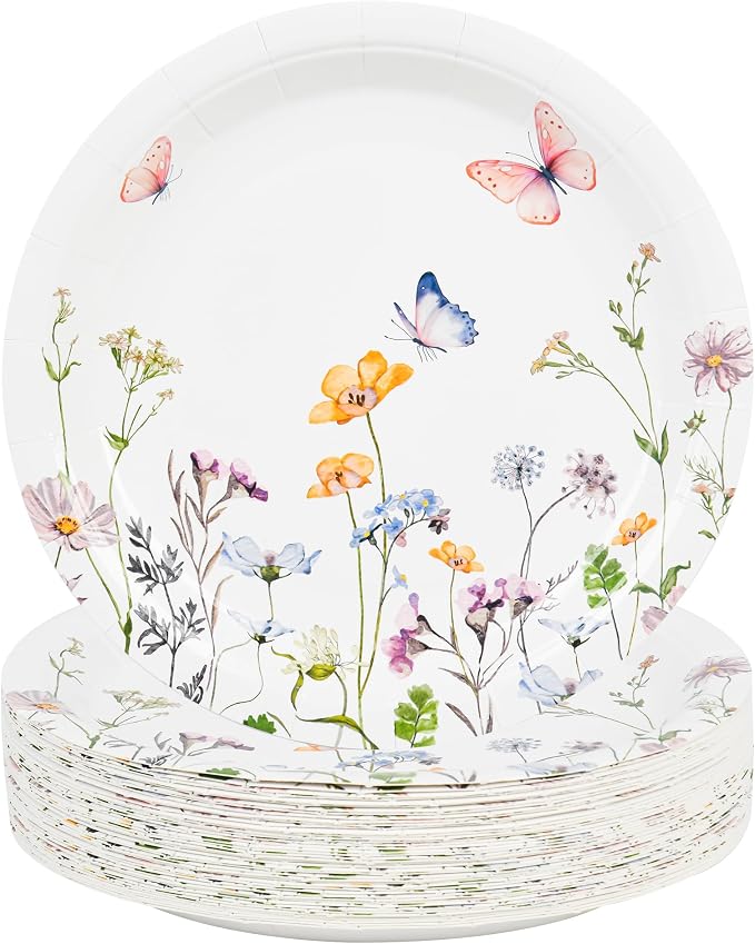 AimFun 48 Pcs Wildflower Paper Plates 9 Inch Disposable Floral Plates |