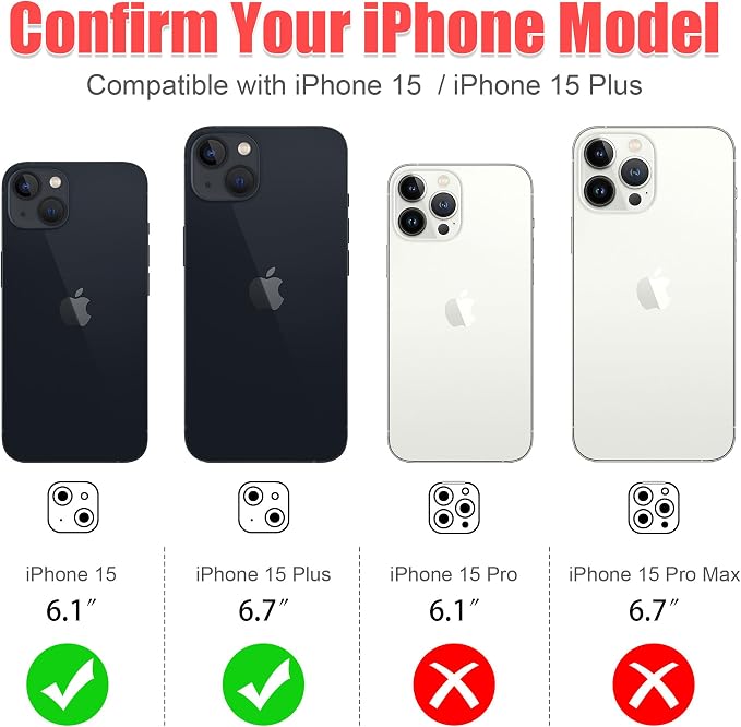 AGVEE 3+3 6 Pack for iPhone 15/15 Plus, Bling Diamond & Glitter Metal Ring 9H