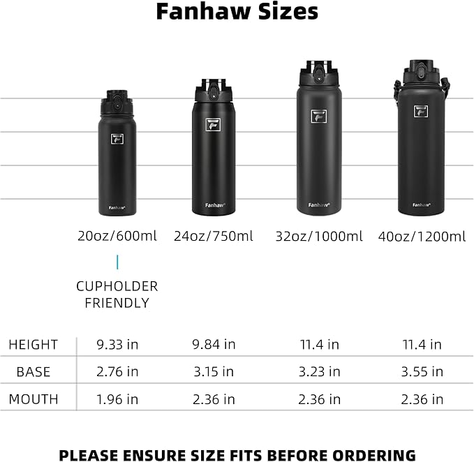 Fanhaw 24 oz Insulated Stainless Steel Water Bottle