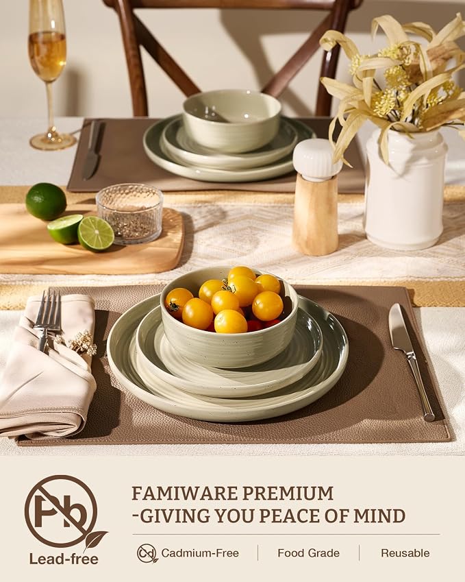 Stoneware Dinnerware Set with Pasta Bowls, Service