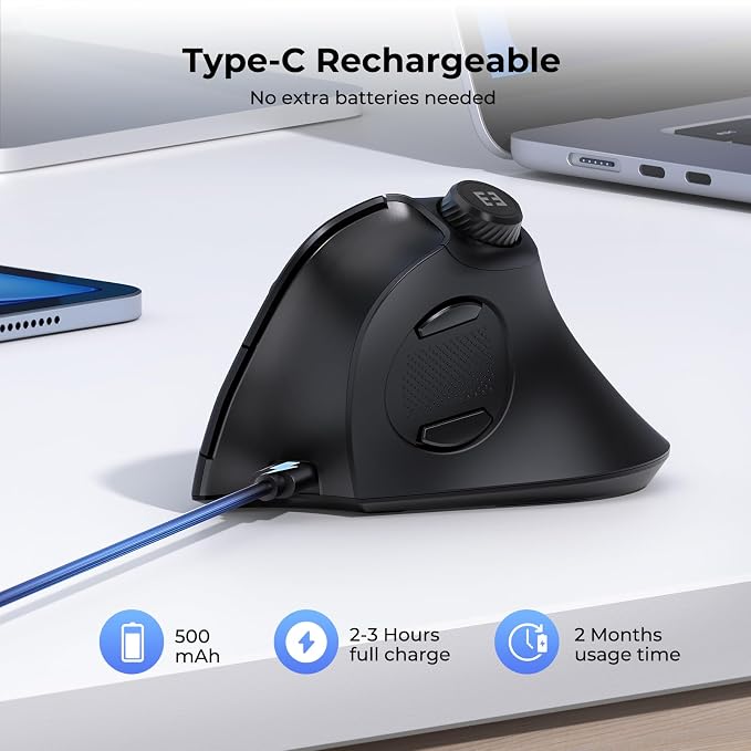 seenda Ergonomic Mouse Rechargeable, USB+Dual Bluetooth, MOU-302 Vertical