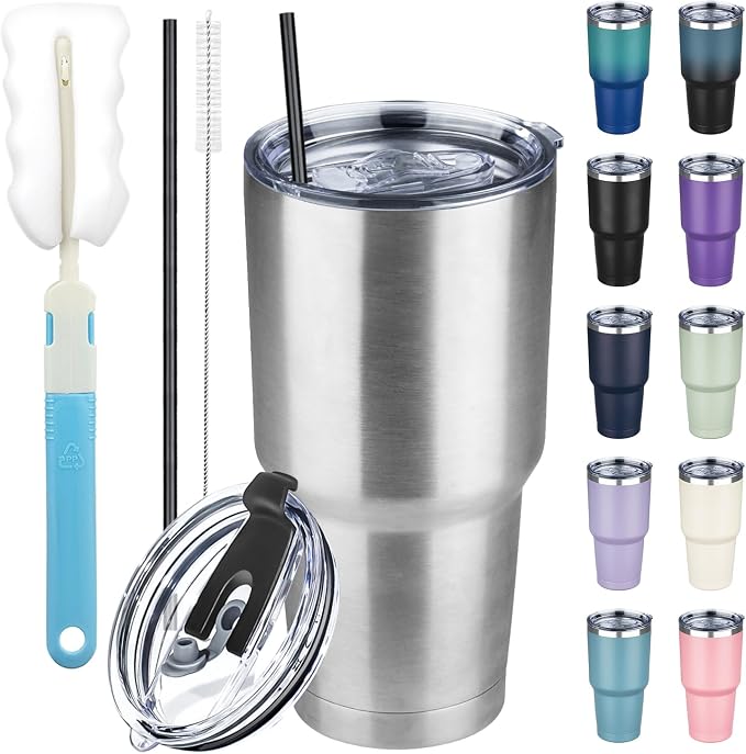 30 oz Tumbler with Lids and Straws, Stainless Steel Insulated Coffee Tumbler