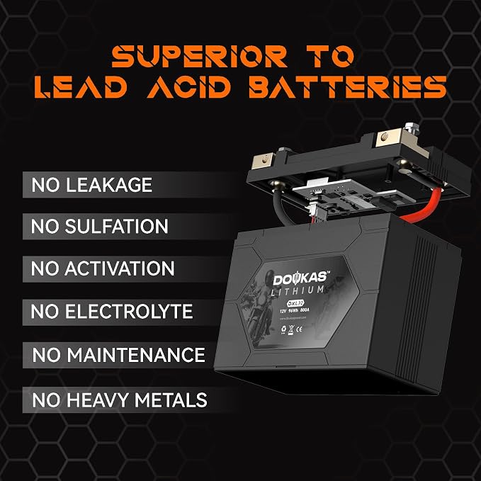 DKL30 800A LiFePO4 Motorcycle Lithium Battery, 12V 8Ah Powersports Battery