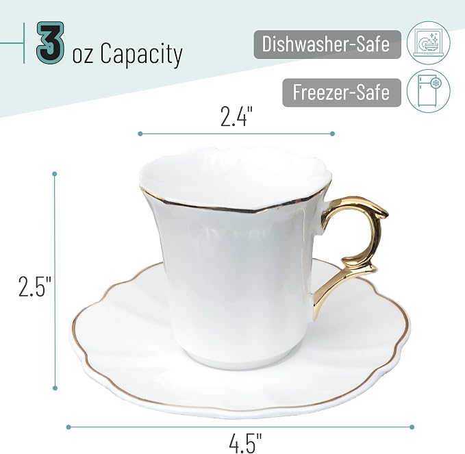 BTaT- Porcelain Espresso Cups Set, 3 oz, 6 Set, Small Coffee Mugs
