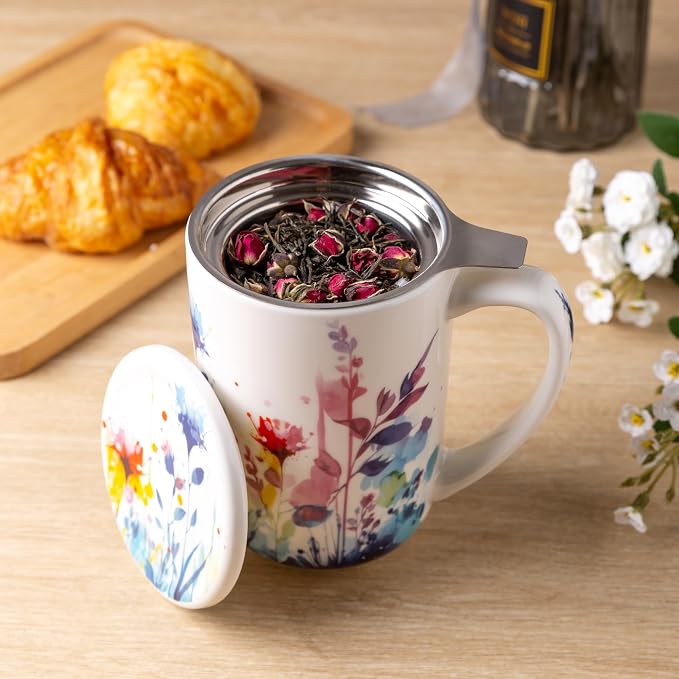 AmorArc Tea Cup With Infuser and Lid, 18oz Loose Leaf Tea Mug With Steeper |