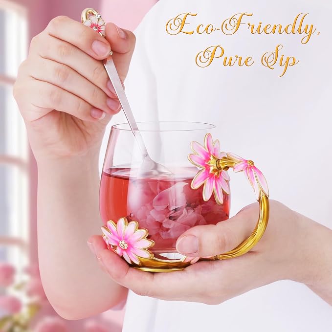 Women Glass Tea Coffee Pretty Cup Set Cute Mug You Are My Sunshine Sunflower