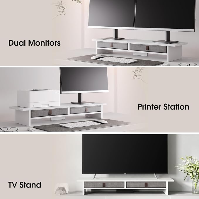 Fenge Monitor Stand with Drawer, 2 Tiers Dual Monitor Riser