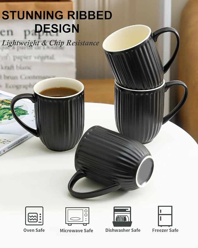 HASENSE 16oz Ceramic Coffee Mugs Set of 4, Modern Lightweight, Tea & Cocoa