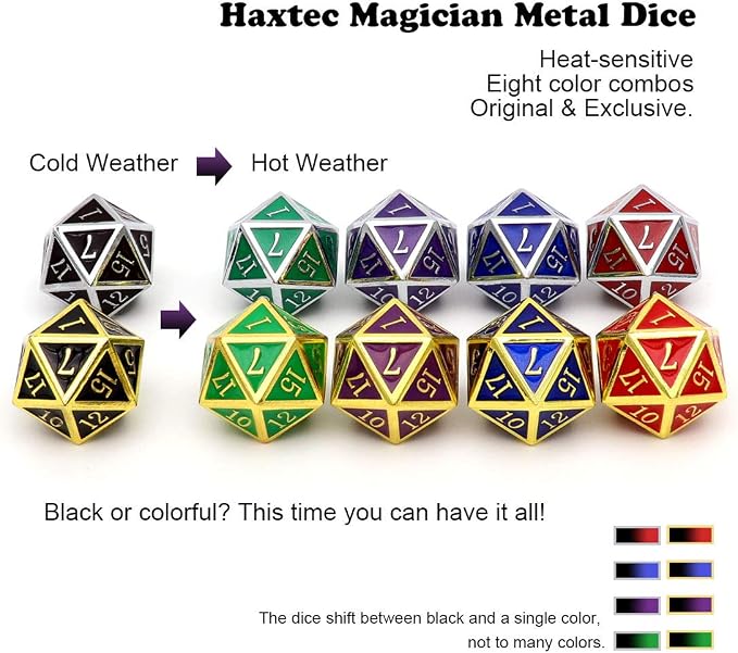 Haxtec Temperature Color Chaning Metal DND Dice Set Gold Blue Polyhedral D&D