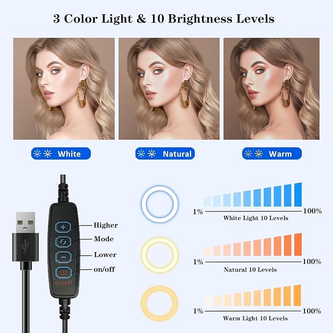 Desk Ring Light with Stand, Amcuke Ring Light with Clip 10W 3000K-6500K