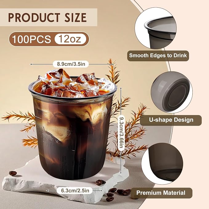 KesaPlan 100 Pcs 12oz Plastic Black Cups, Disposable Wine Cocktail Glasses |