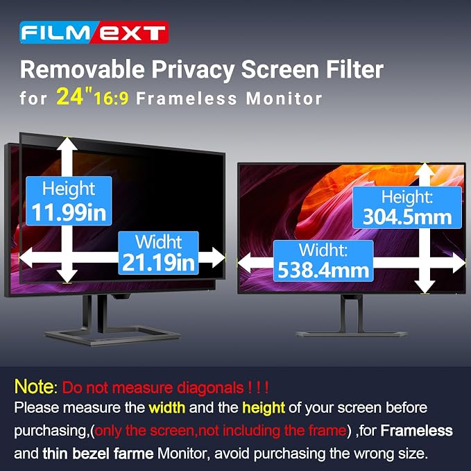 FILMEXT [2 Pack Removable 24 Inch Computer Privacy Screen Filter