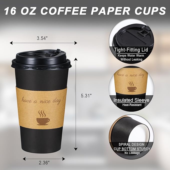 Lamosi 100 Pack 16 oz Coffee Cups, Disposable To Go Paper Cups