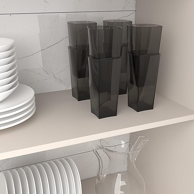 Goldmeet Black Glass Cups Set of 8, 20oz Shatterproof Square Tumblers | BPA-Free