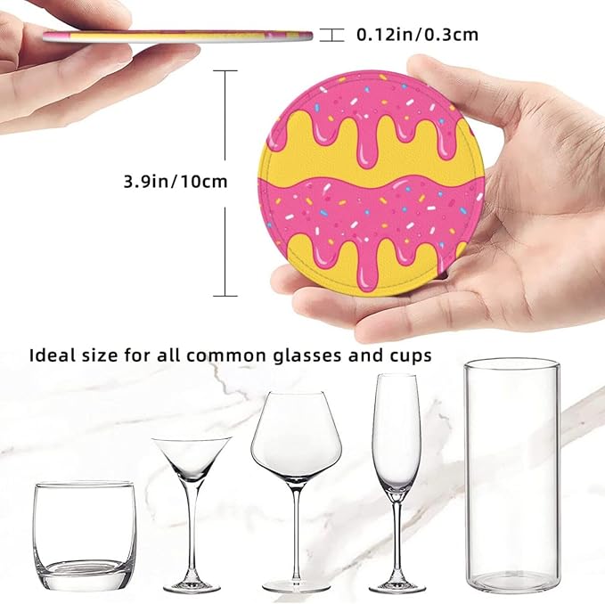 Pop Art Sweet Donut Leather Coasters Set of 6