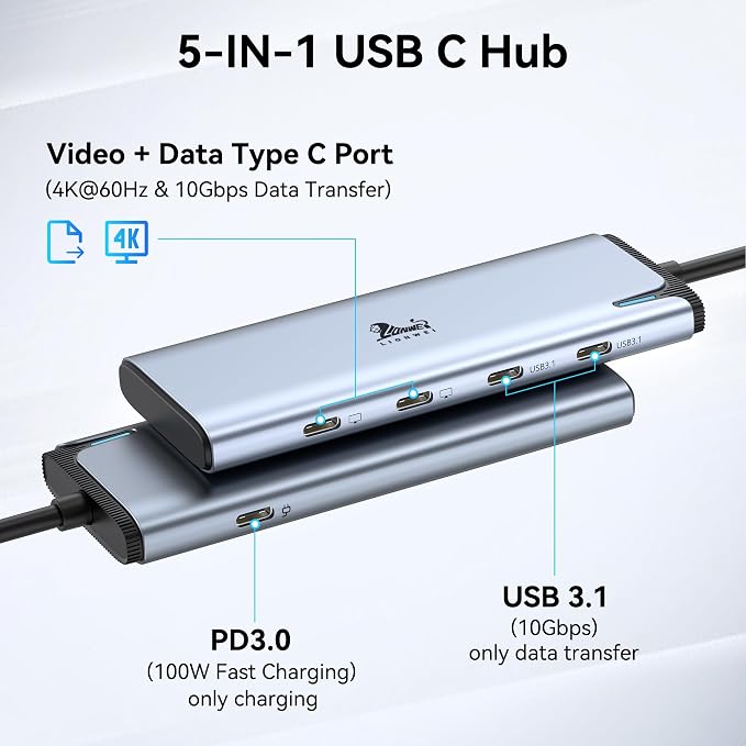 USB C Docking Station Dual Monitor 4K@60Hz DP Alt Mode, USB C Video Hub