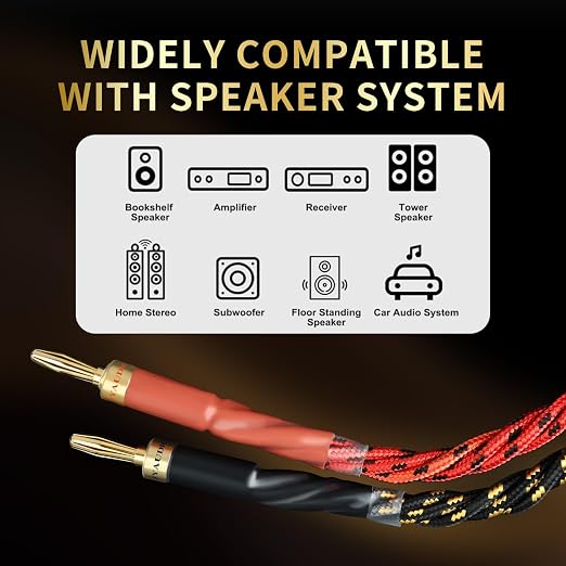 10 AWG Audiophile HiFi Speaker Audio Cable–4N OFC Core, 24K Gold-Plated Banana