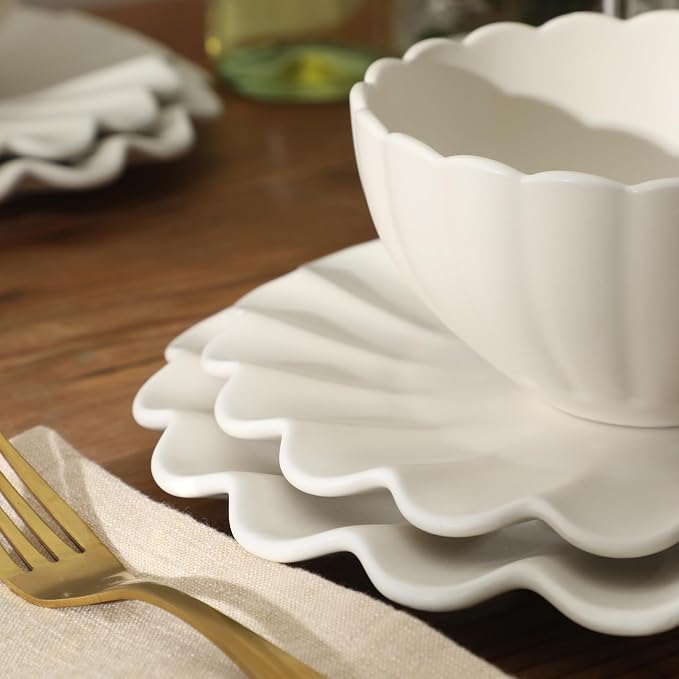 Gibson Elite Bistro Fleur Plates and Bowls Sets, 12-Piece Stoneware Dinnerware