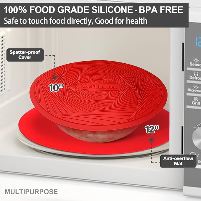 Walfos 12 10 Inch Silicone Microwave Mats, Microwave Splatter Cover