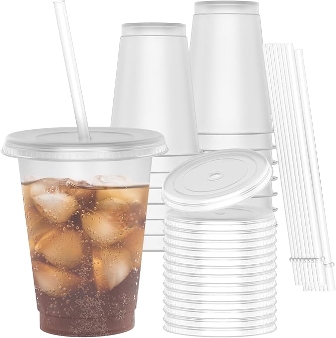 Reusable Translucent Plastic Cups - 16 oz Frosted Clear Cold Drink Tumbler -