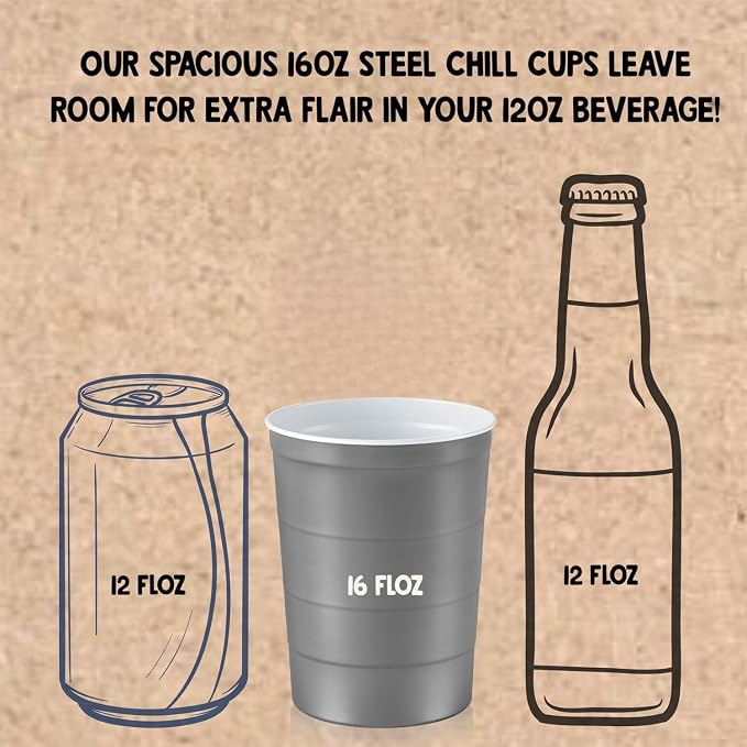 Steel Chill Cups 16 oz. Durable & Reusable Party Cups, 100% recyclable