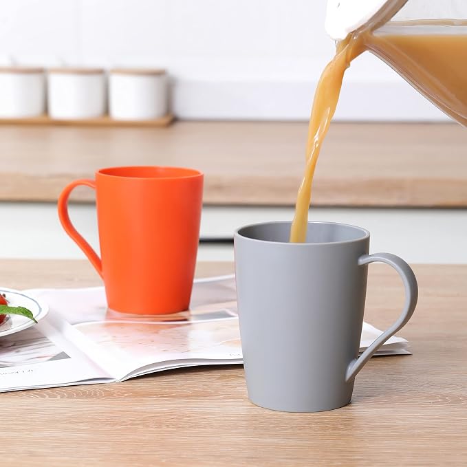 Coffee Mugs Set of 6, 12 Ounce Plastic Coffee Cups Set, 3 Basic Colors |